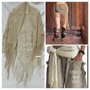 Boho Fringe Shawl / Festival Hip Scarf – Hippie Coachella Y2K Vibes